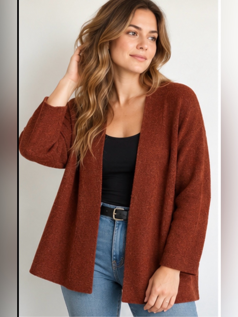 Eileen Fisher Woman 2X Alpaca Wool Open Front Cardigan Jacket – Rust
